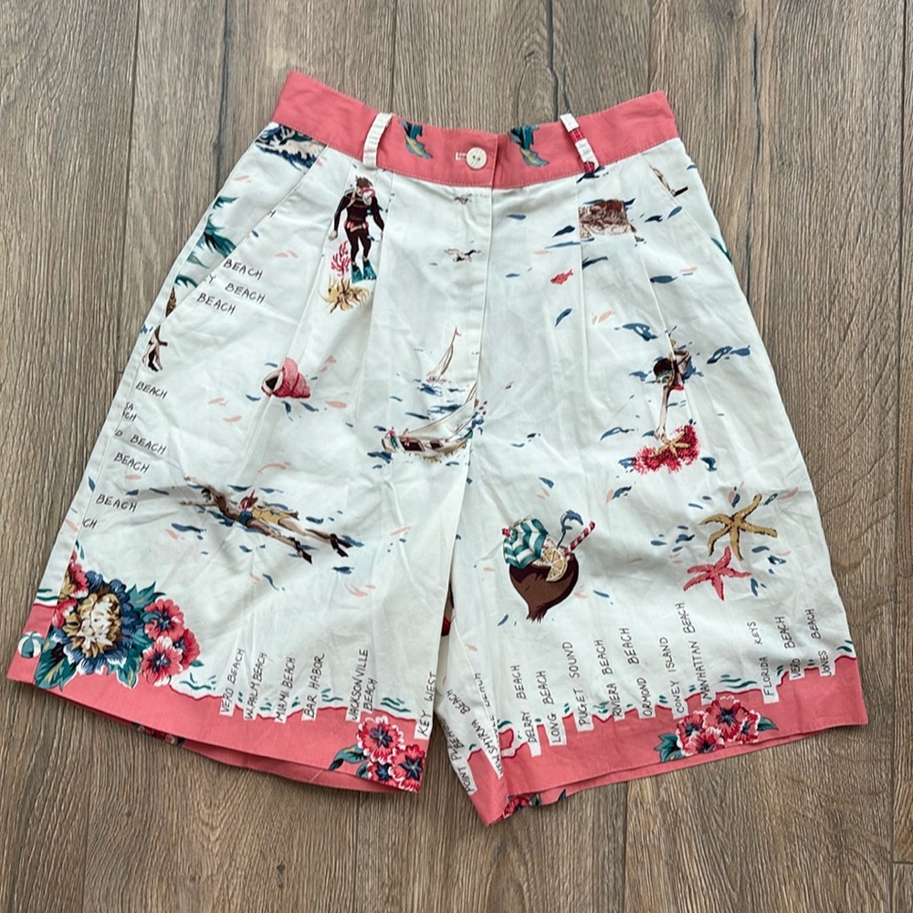 Retro Vintage Bushwacker Beach Shorts Size 4 Pleated High Waist Bermuda USA - Picture 2 of 15